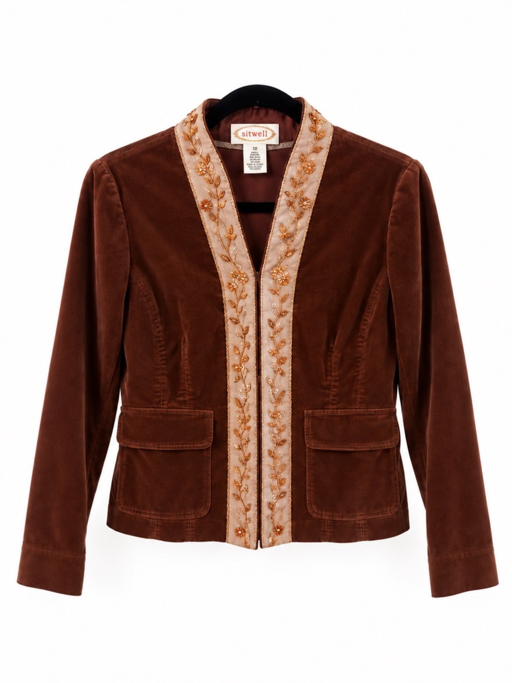 Anthropologie Sitwell Brown Velvet Embroidered Beaded Boho Jacket Size 10